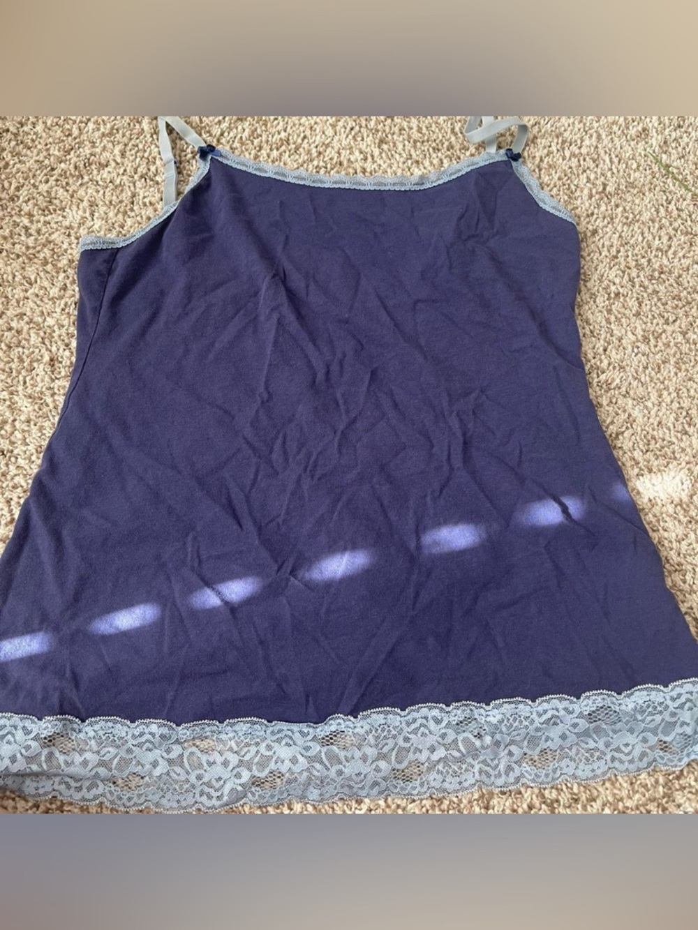Adore Me Navy Blue Camisole with Light Gray Lace Trim